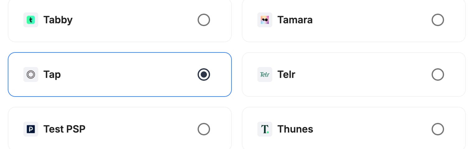 A screenshot showing Tap selected as the provider.