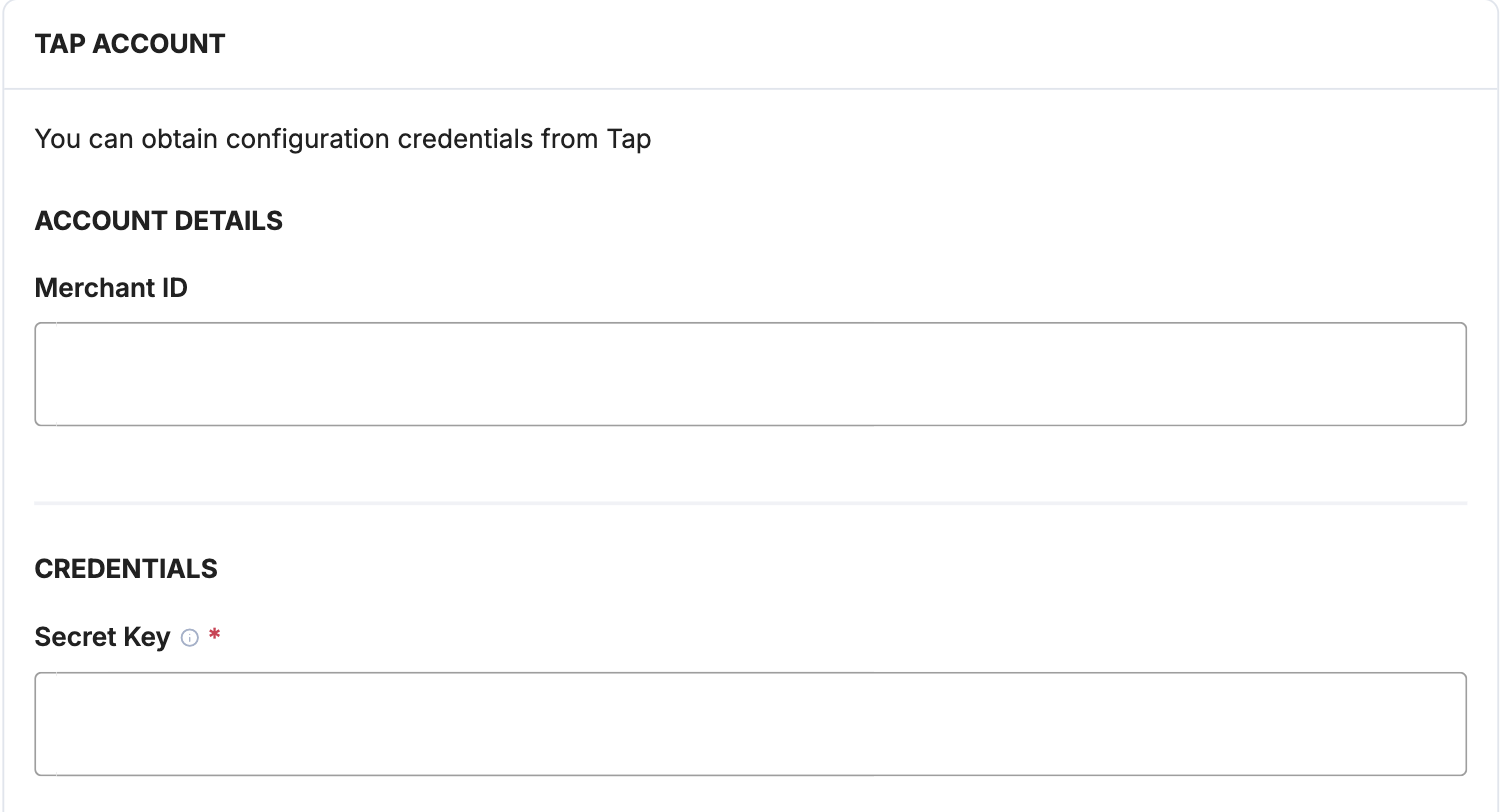 A screenshot showing the Tap account details fields.