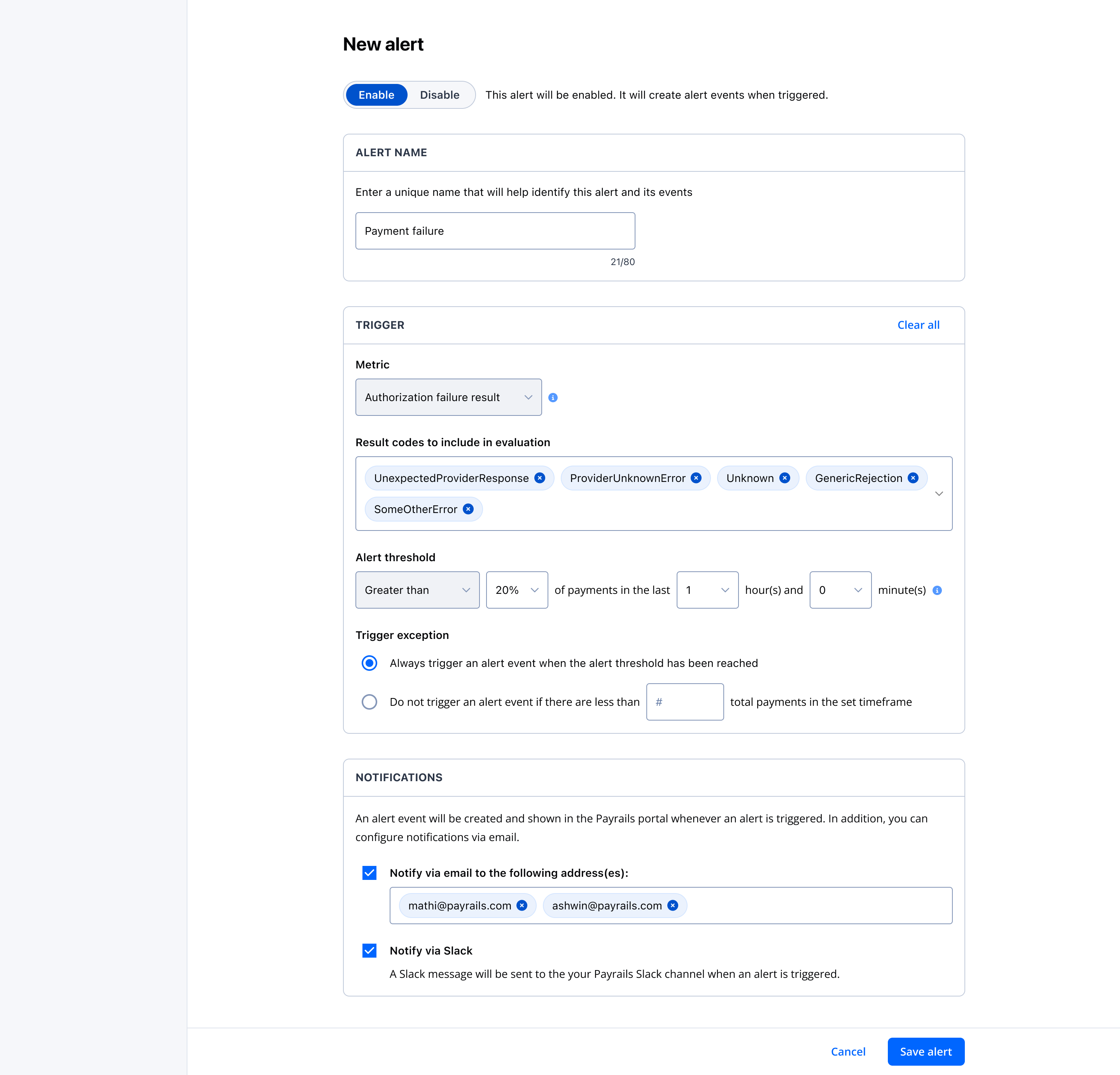 New alert form