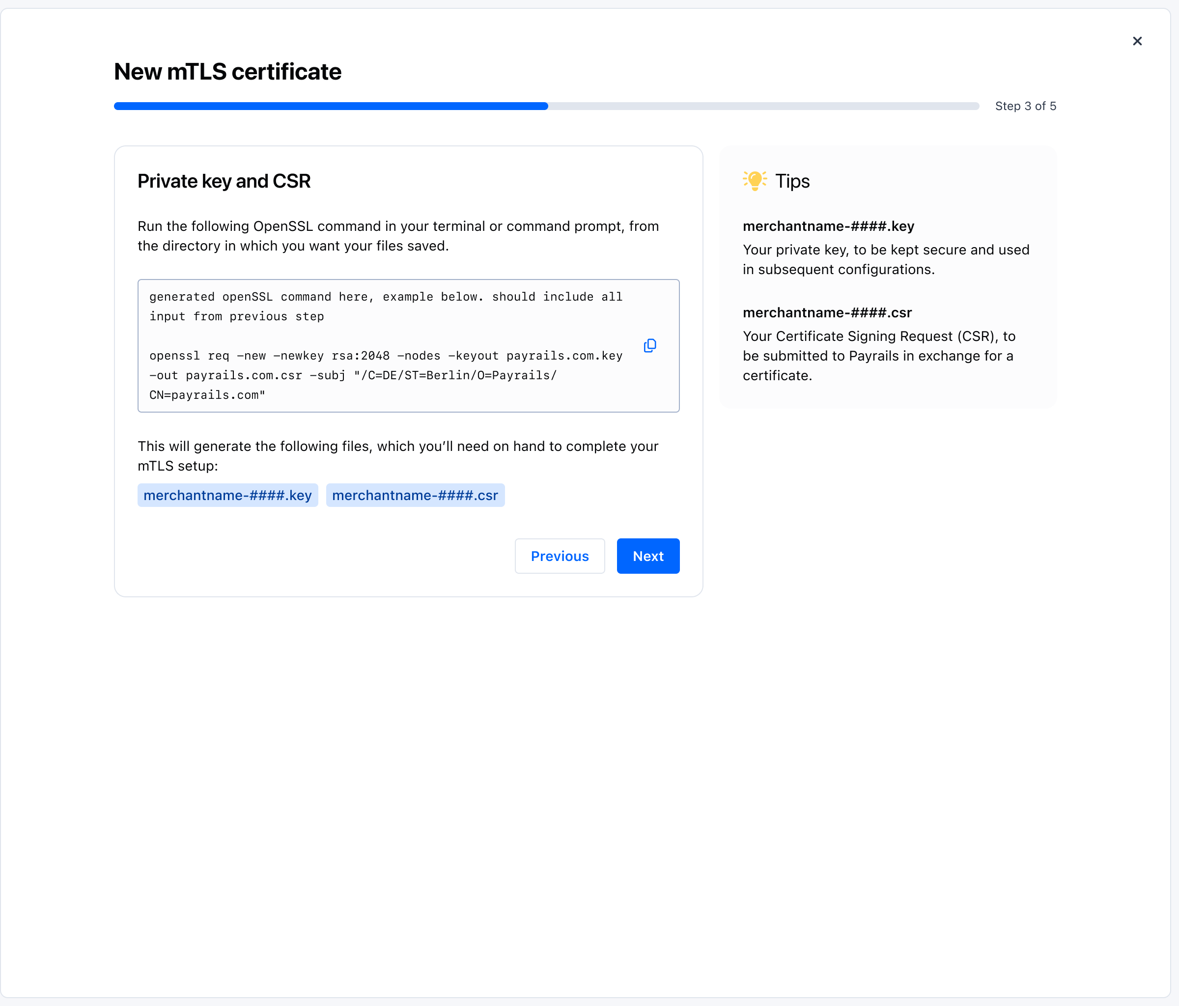 MTLS CSR command generated