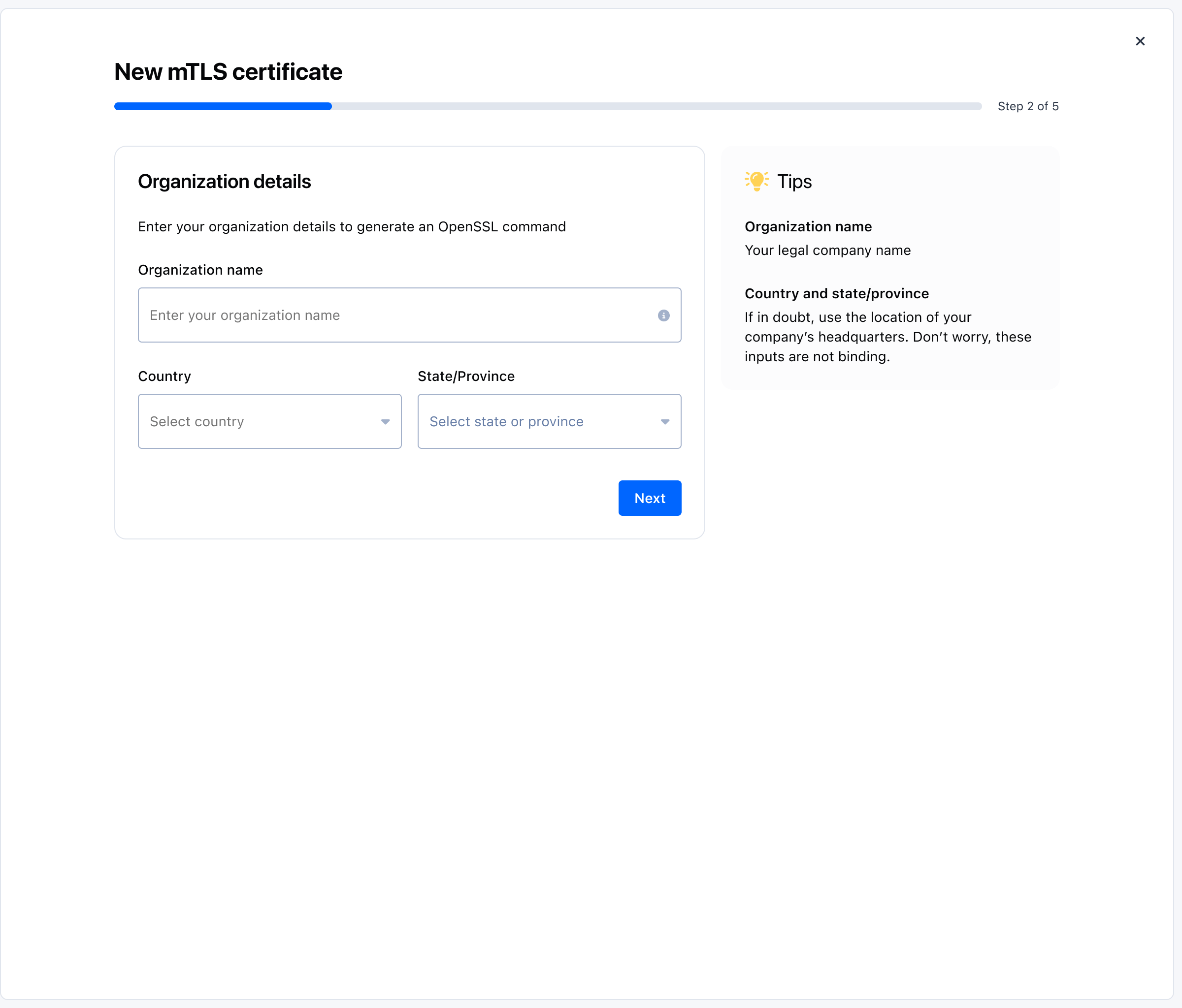 MTLS CSR organization details