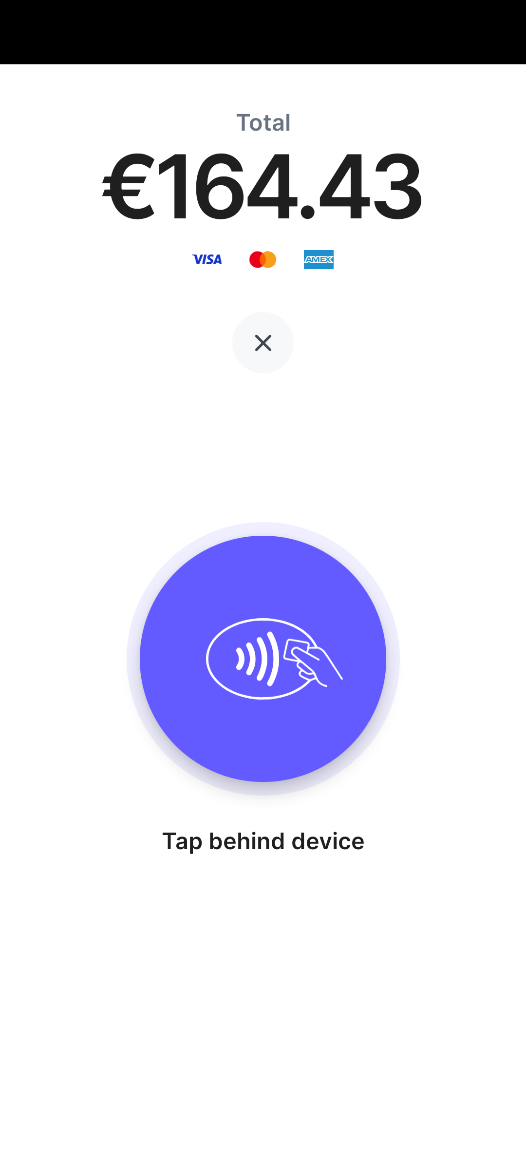 Card payment tap screen