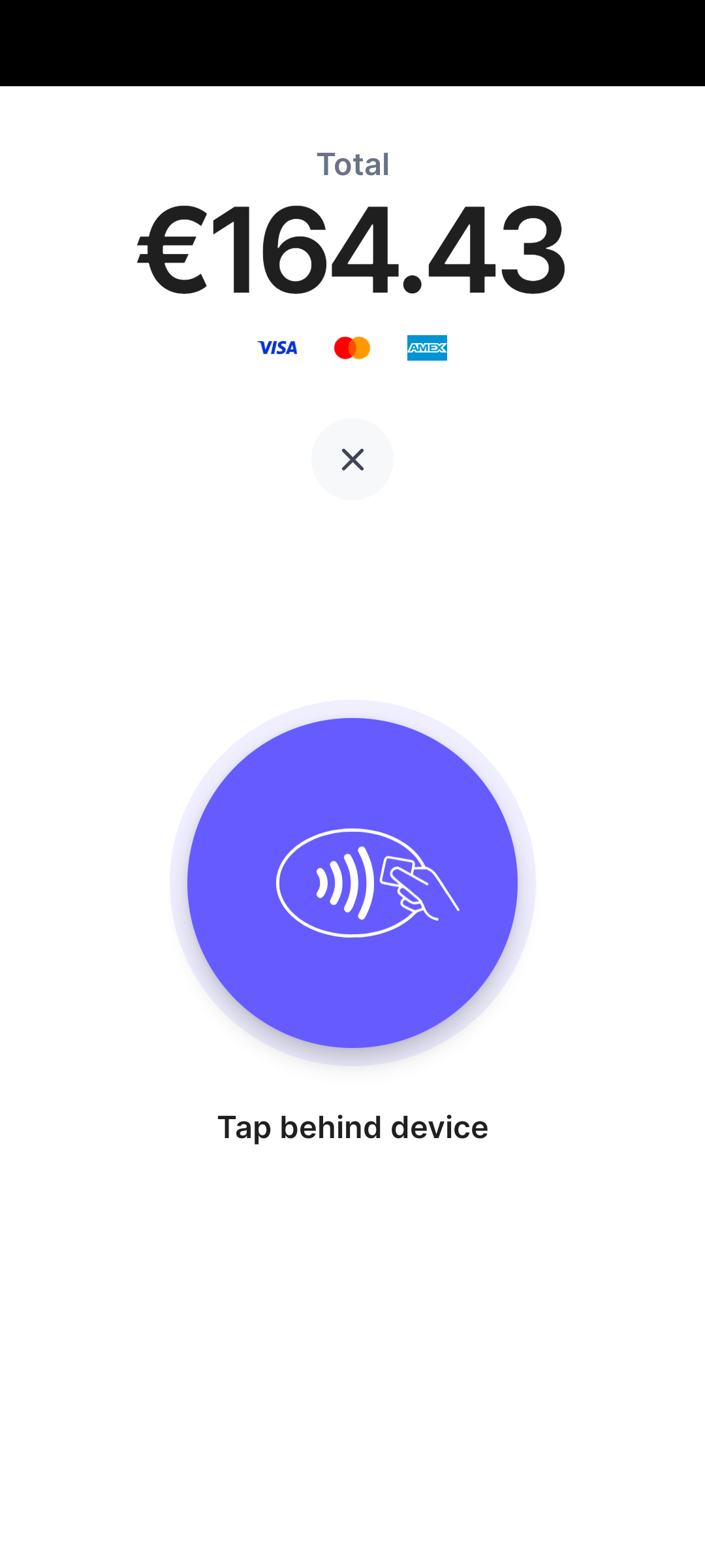 Card payment tap screen