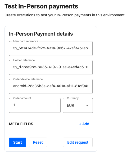 Test in person payments through our portal