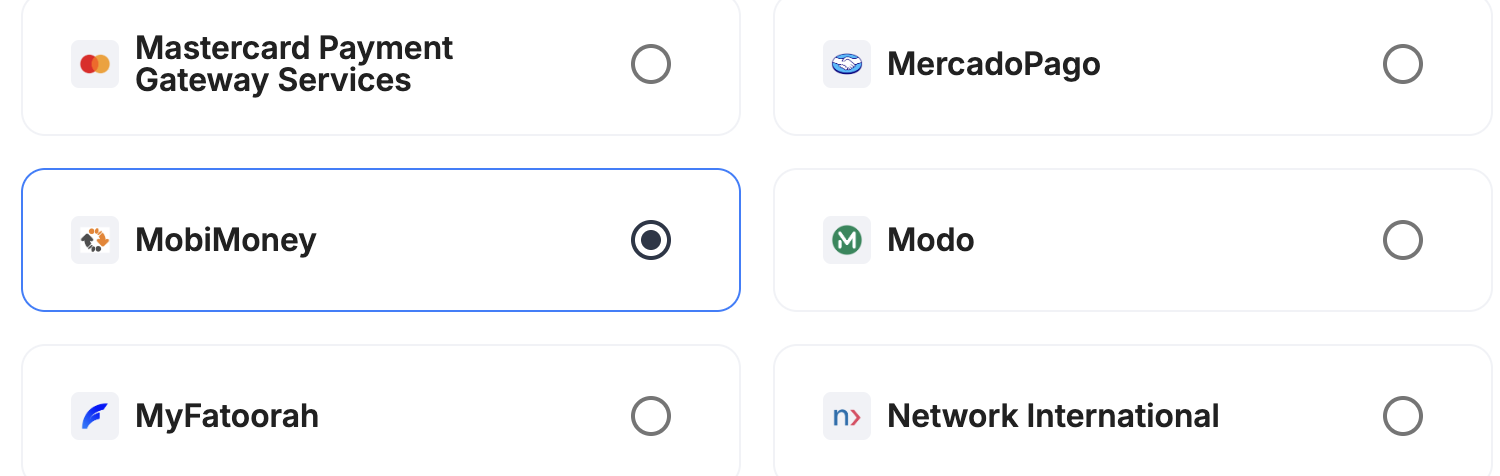 A screenshot showing MobiMoney selected as the provider.