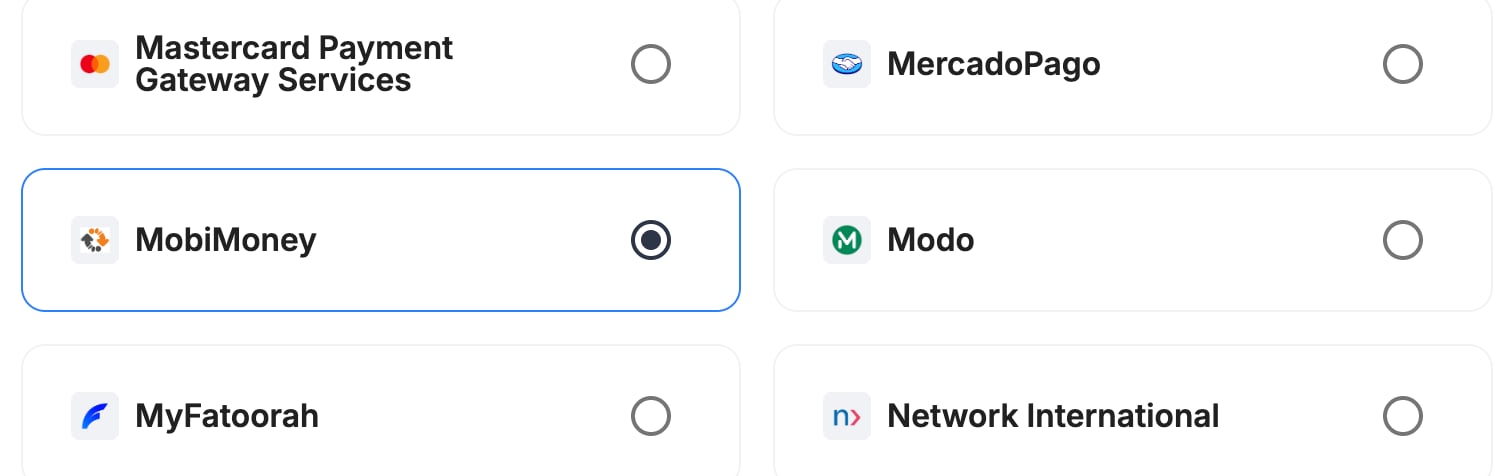 A screenshot showing MobiMoney selected as the provider.