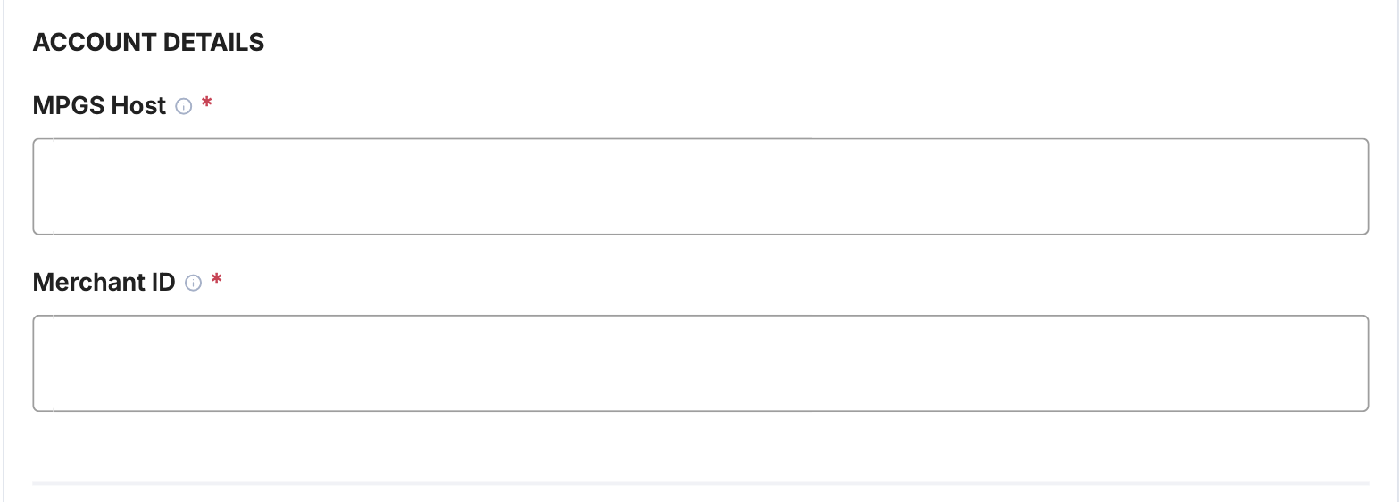 A screenshot showing the MPGS account details fields.