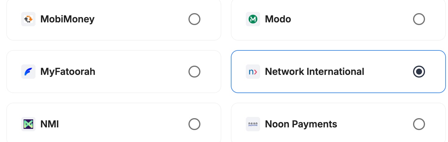 A screenshot showing Network International selected as the provider.