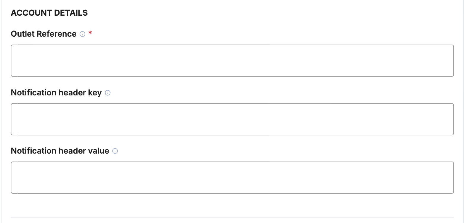 A screenshot showing the Network International account details fields.