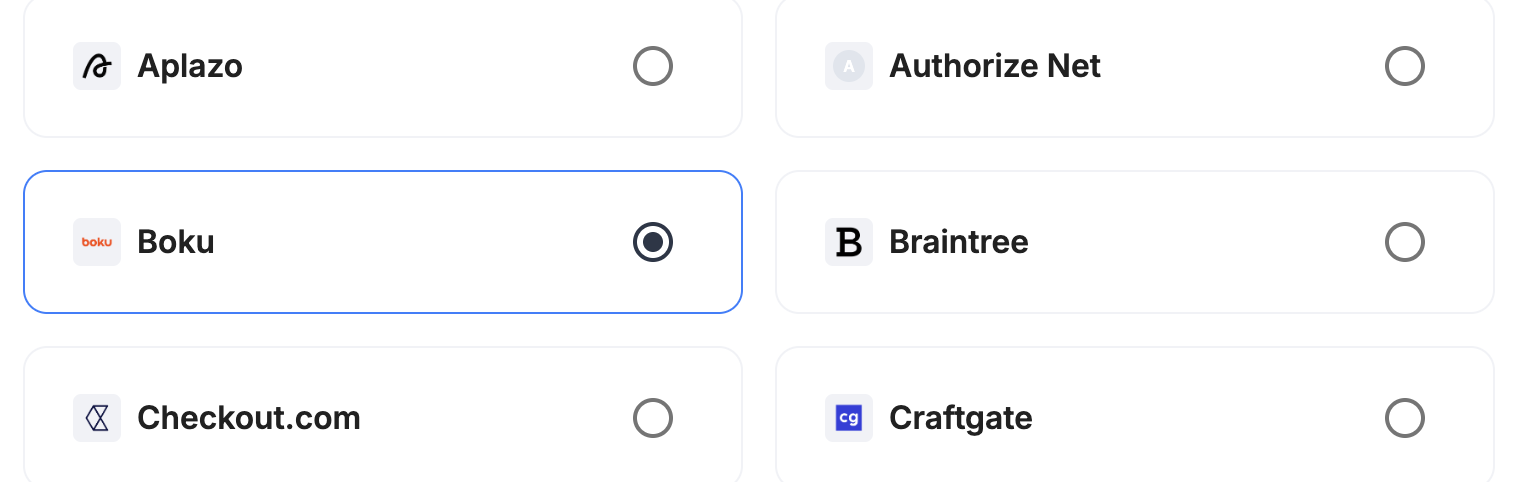 A screenshot showing Boku selected as the provider.