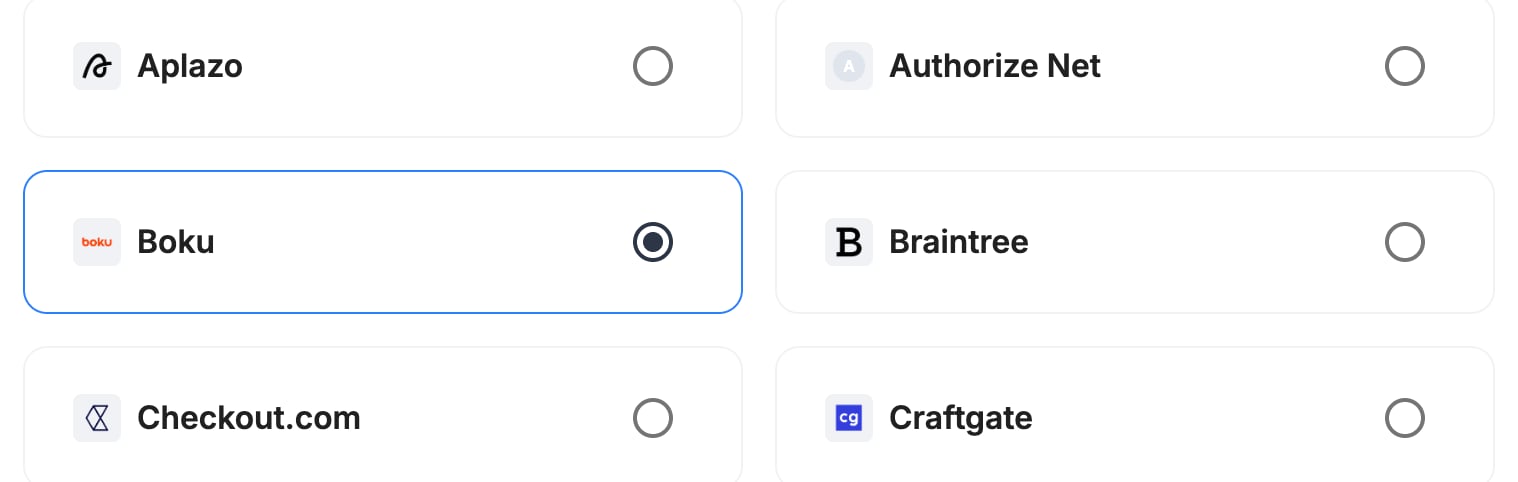A screenshot showing Boku selected as the provider.