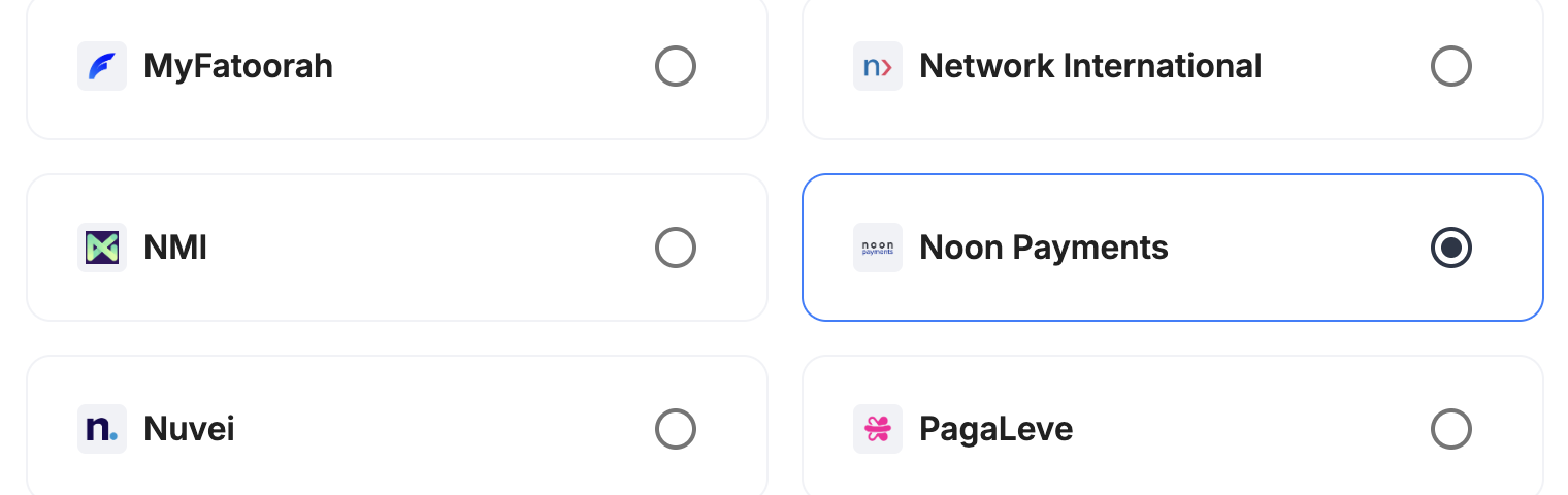 A screenshot showing Noon Payments selected as the provider.