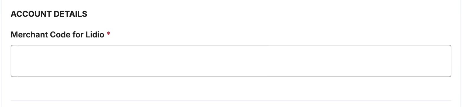 A screenshot showing the Lidio account details fields.