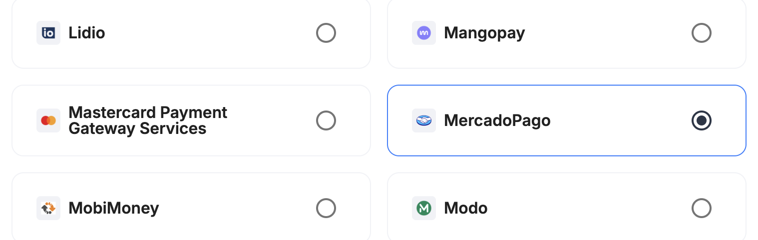 A screenshot showing Mercado Pago selected as the provider.