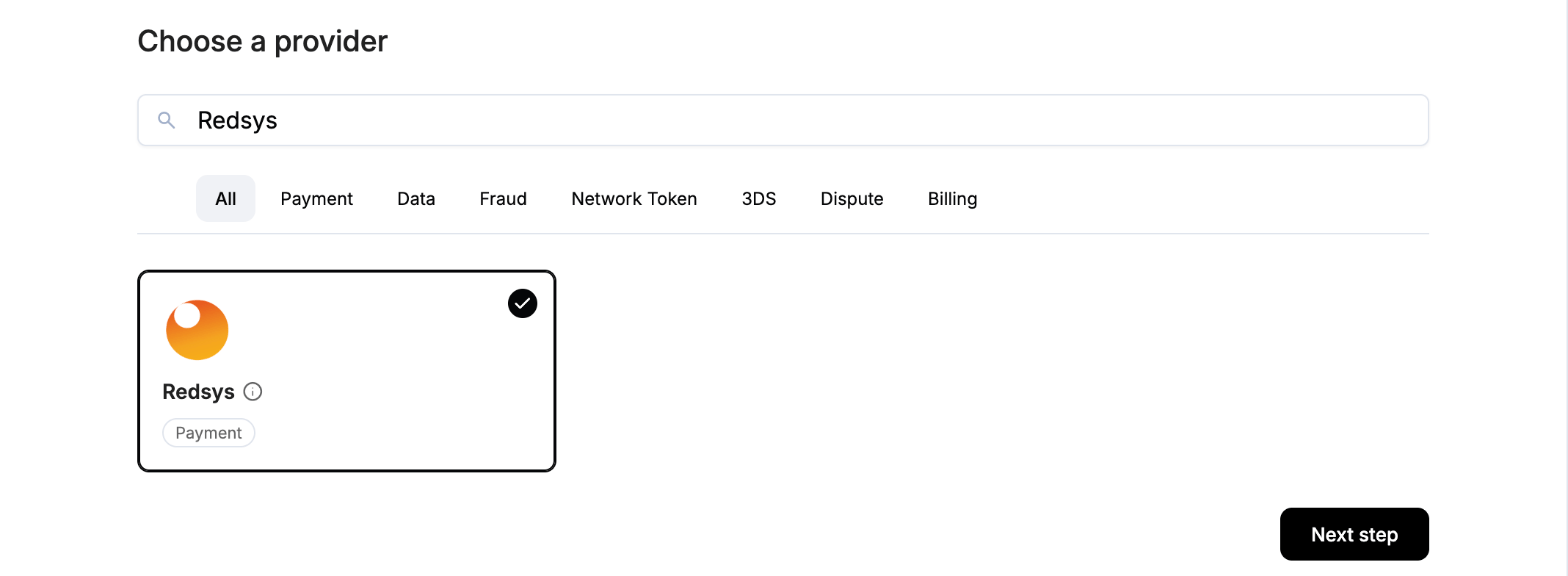 A screenshot showing Redsys selected as the provider.