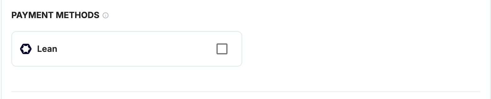 A screenshot showing the Lean payment method selection.