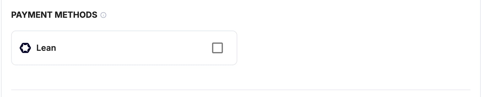 A screenshot showing the Lean payment method selection.