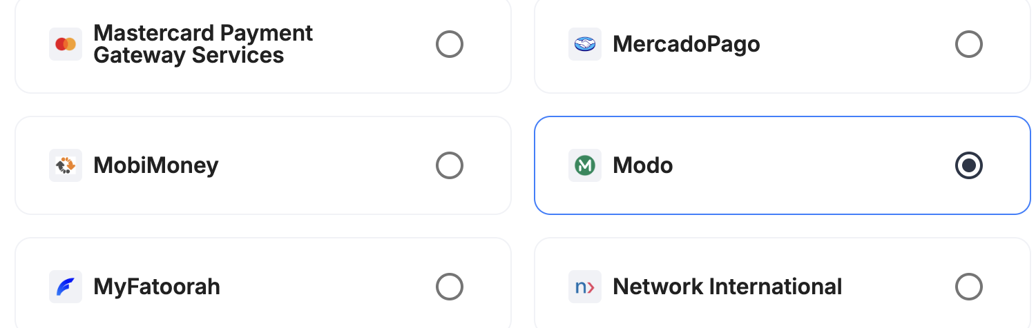 A screenshot showing MODO selected as the provider.