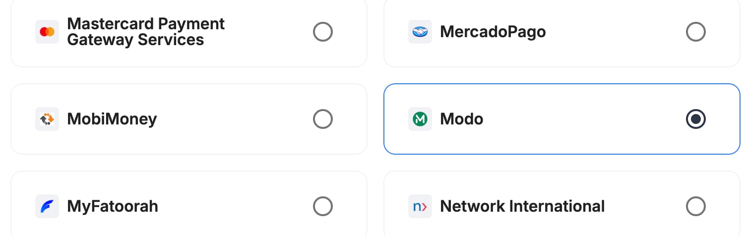 A screenshot showing MODO selected as the provider.