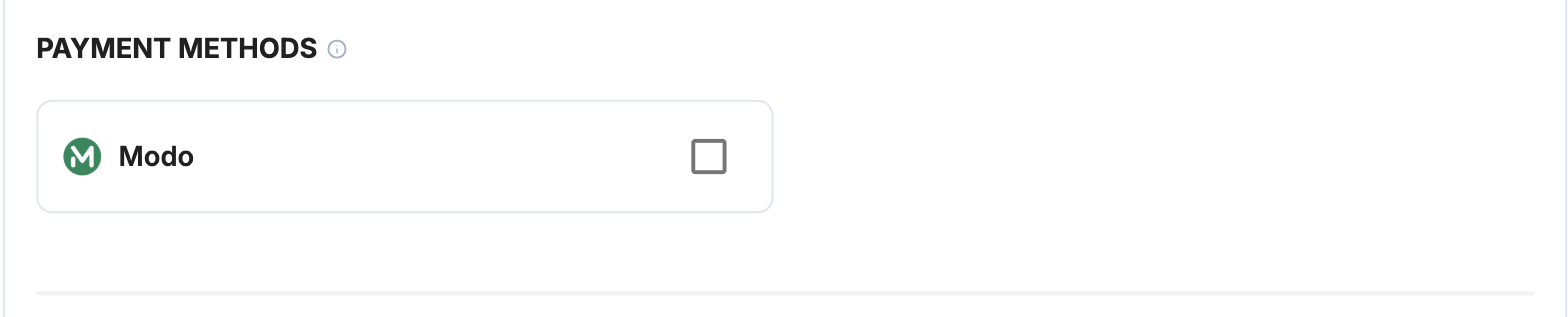 A screenshot showing the MODO payment method selection.