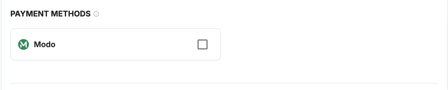 A screenshot showing the MODO payment method selection.