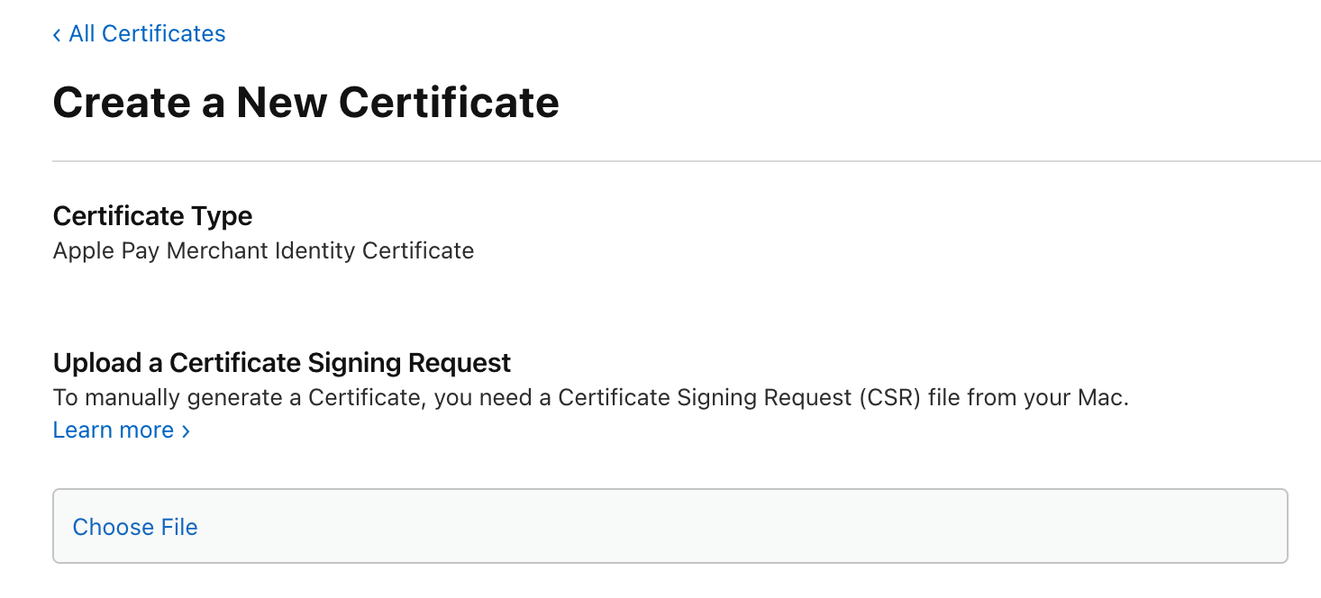 Create Merchant Identity Certificate in the Apple Developer Center