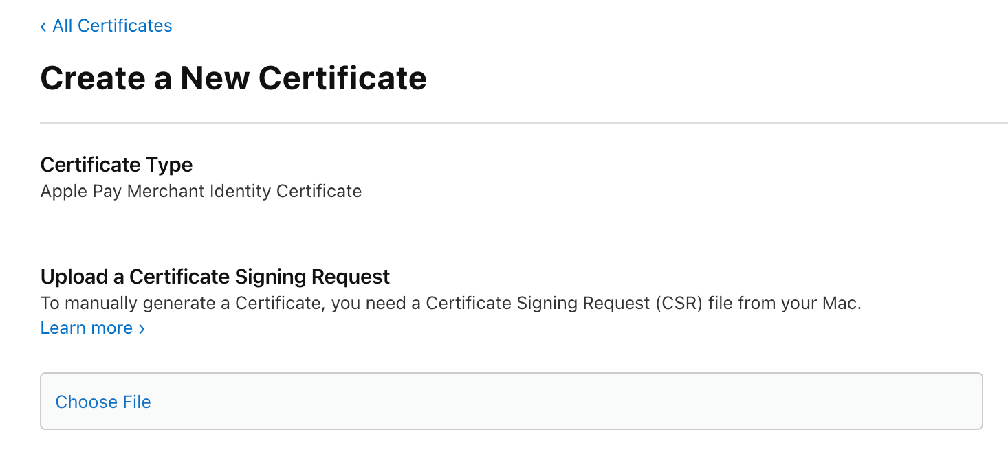 Create Merchant Identity Certificate in the Apple Developer Center