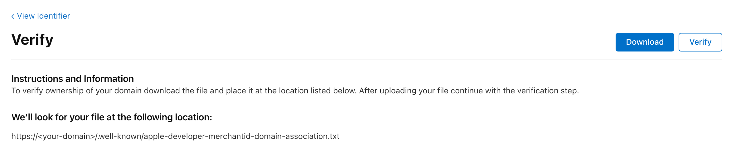 Download the domain association file in the Apple Developer Center