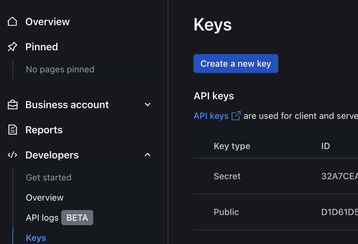Checkout.com API credentials section in Payrails