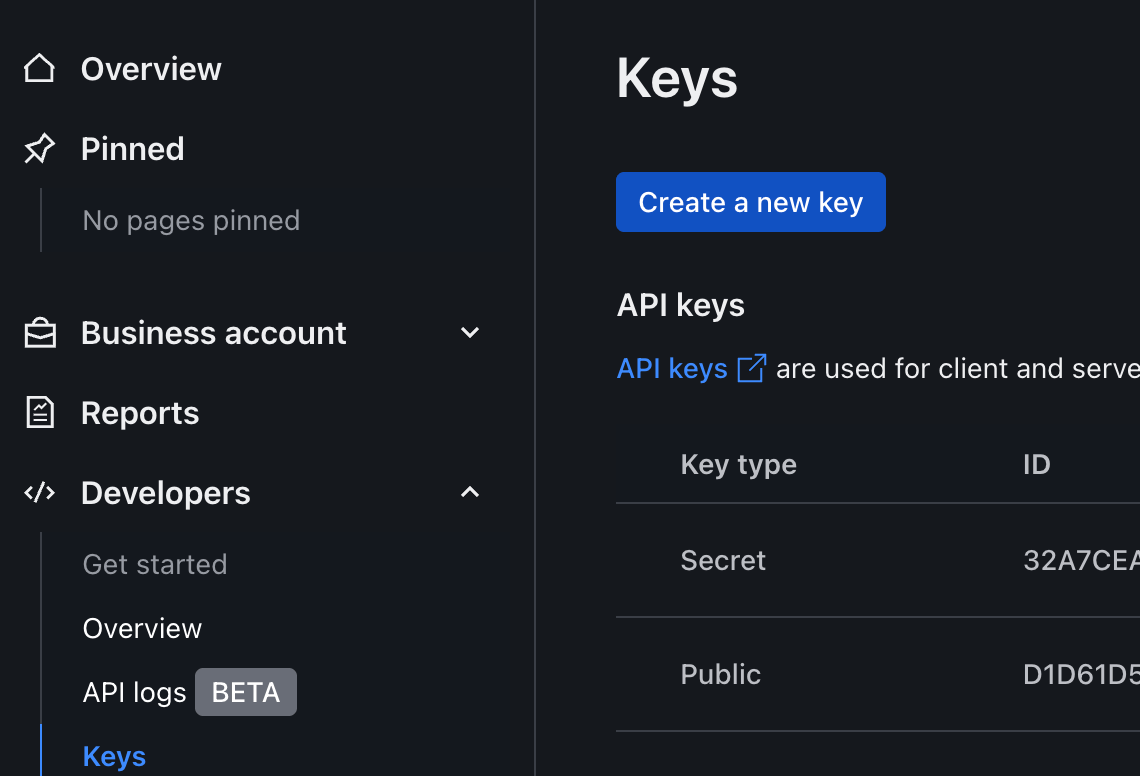 Checkout.com API credentials section in Payrails