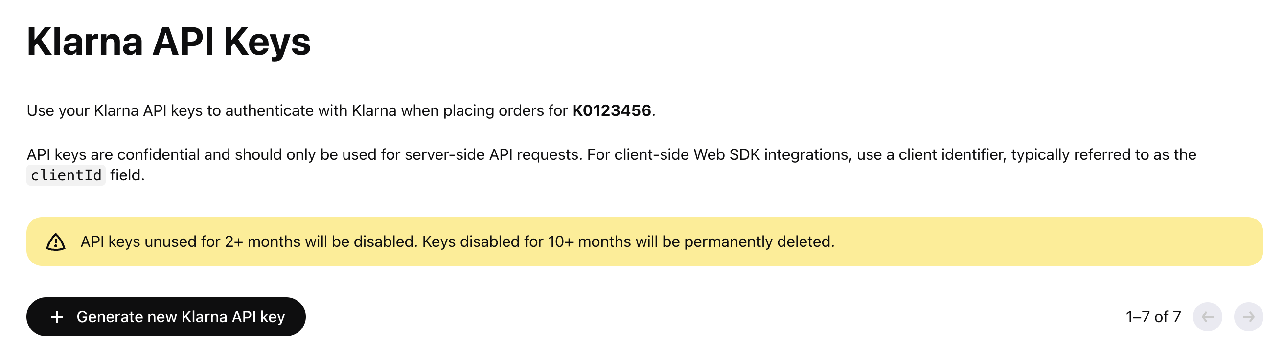Klarna merchant ID shown in portal