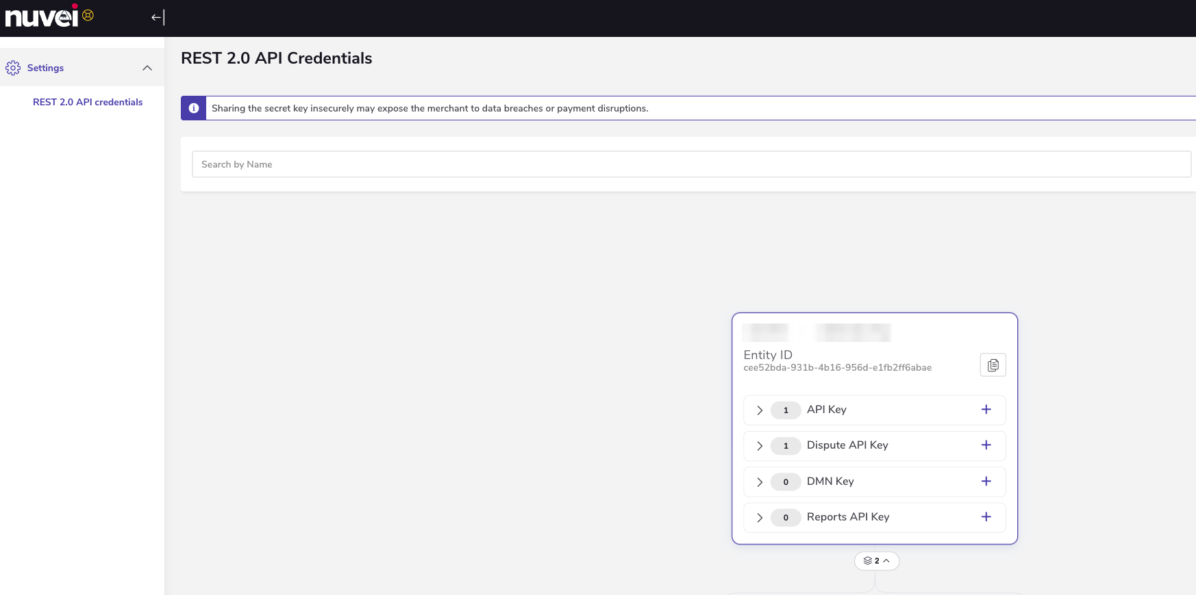Nuvei Rest 2.0 API credentials showing entity ID