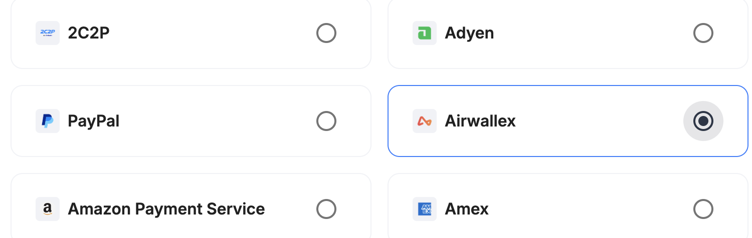 A screenshot showing Airwallex selected as the provider.
