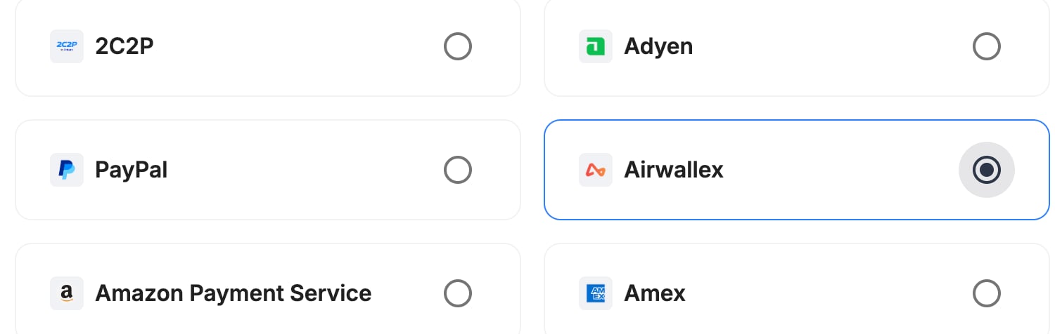 A screenshot showing Airwallex selected as the provider.