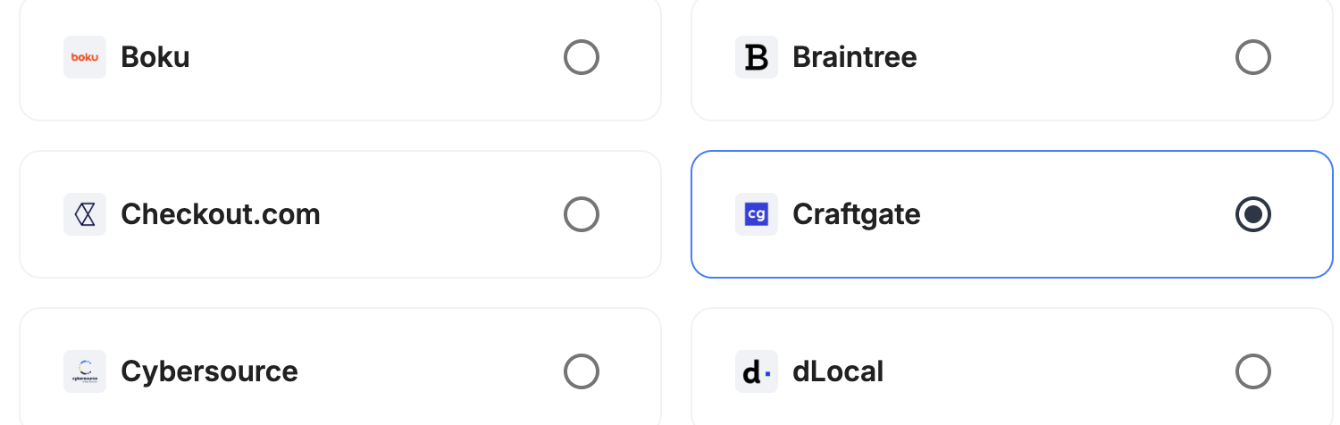 A screenshot showing Craftgate selected as the provider.