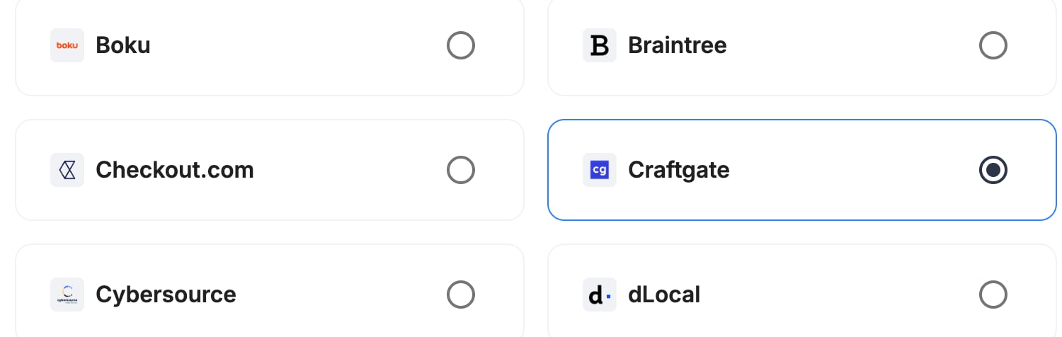 A screenshot showing Craftgate selected as the provider.