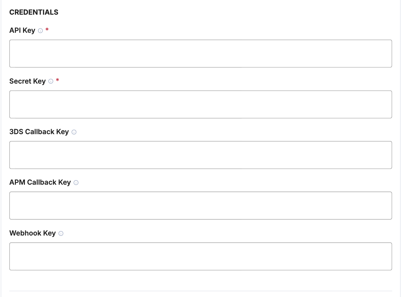 A screenshot showing the Craftgate credential fields.