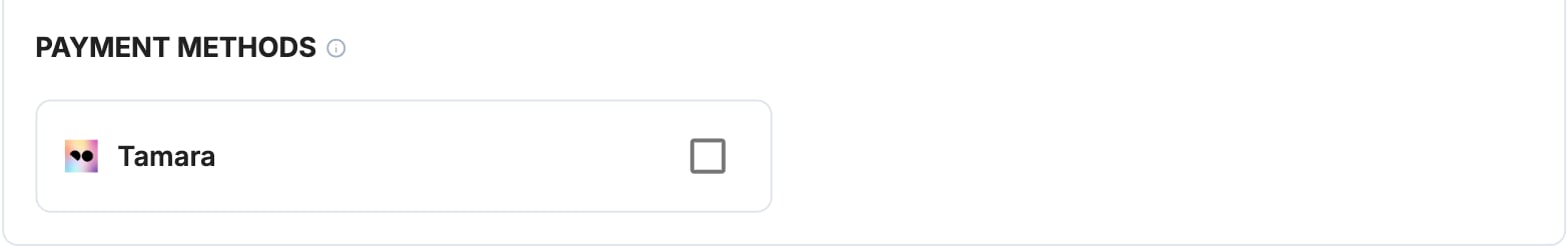 A screenshot showing the Tamara payment method selection.