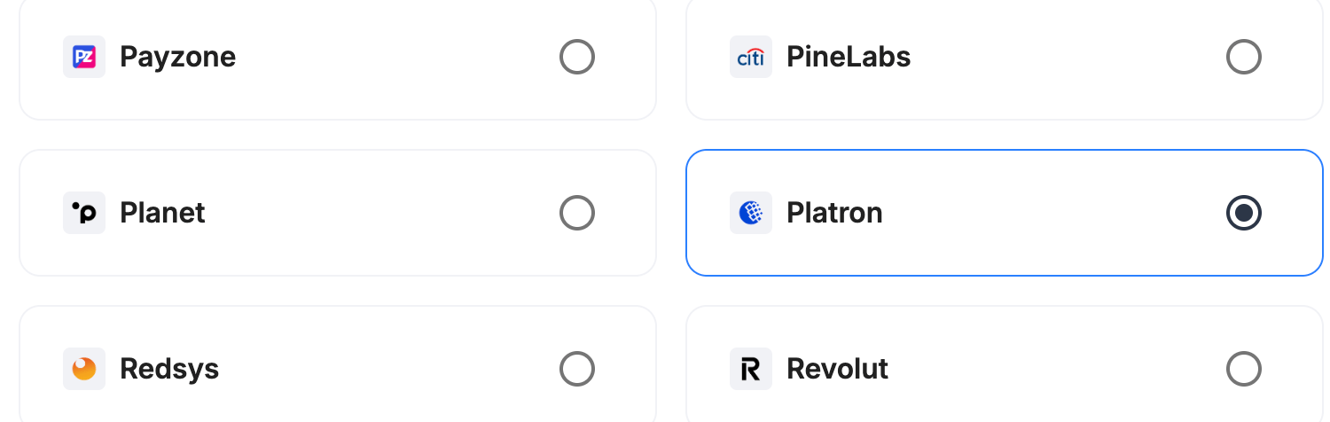 A screenshot showing Platron selected as the provider.