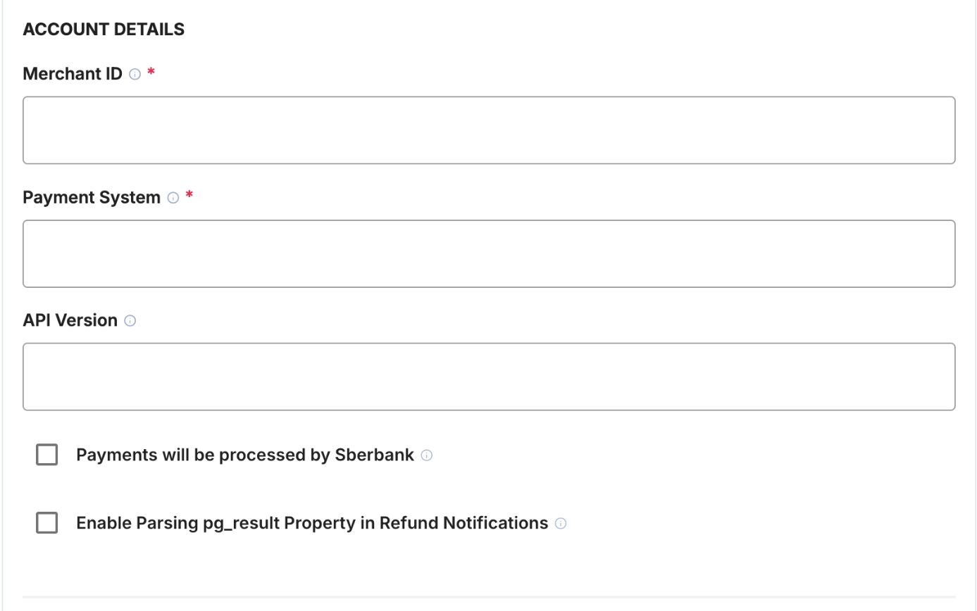A screenshot showing the Platron account details fields.