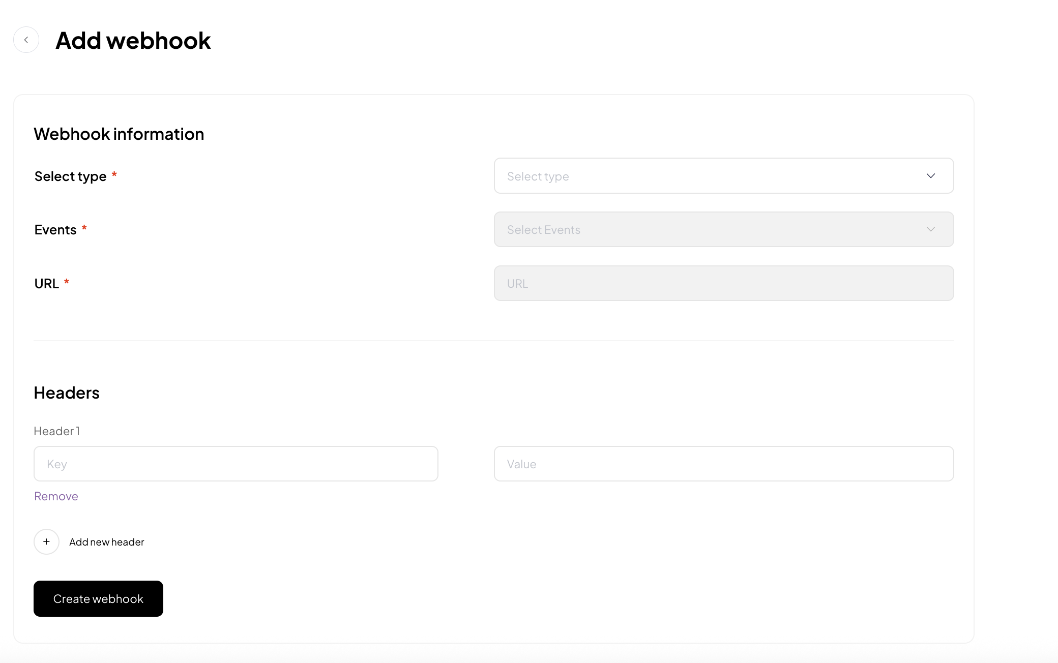 A screenshot showing the Tamara create webhook form with order events and the notification URL.