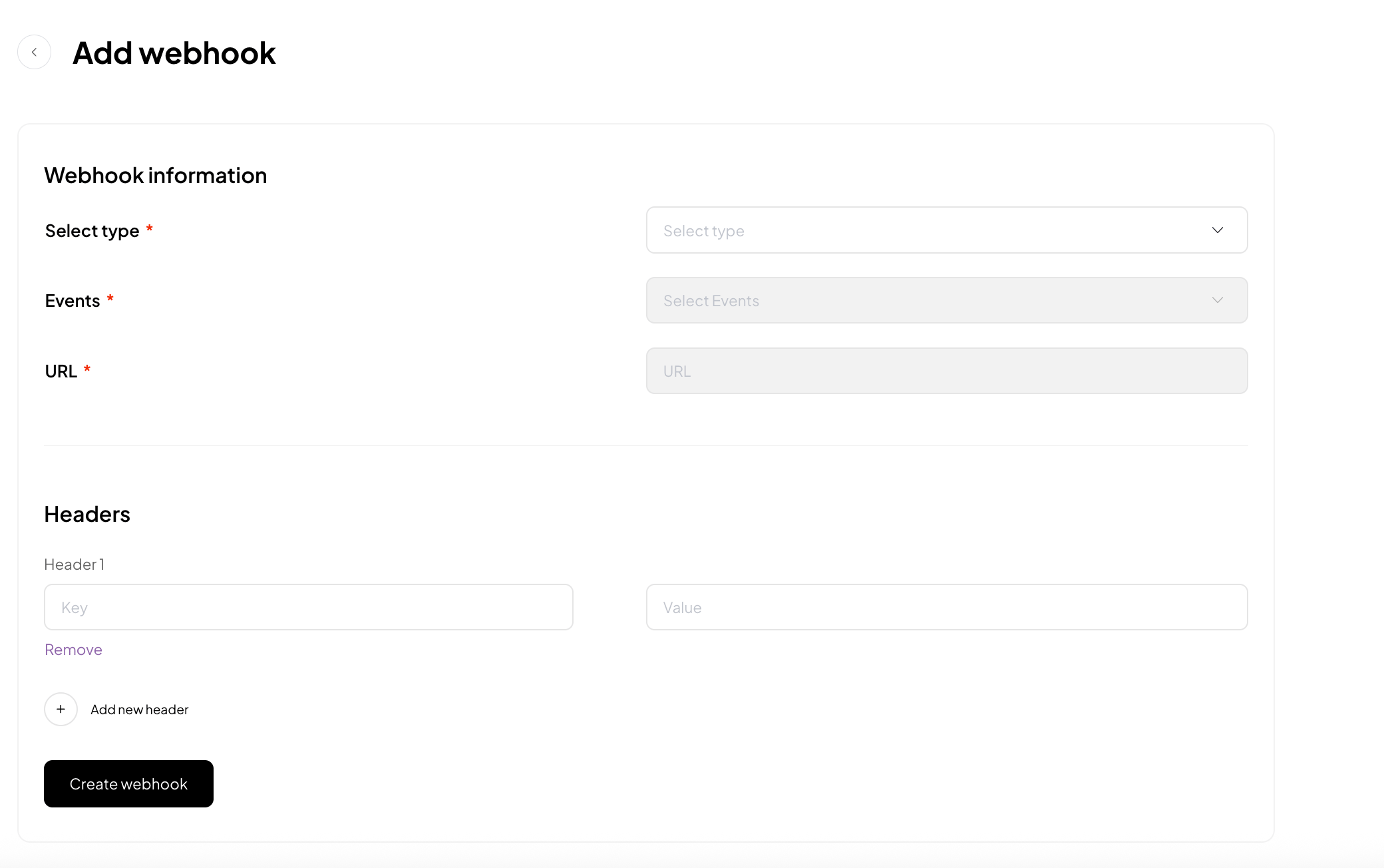A screenshot showing the Tamara create webhook form with order events and the notification URL.