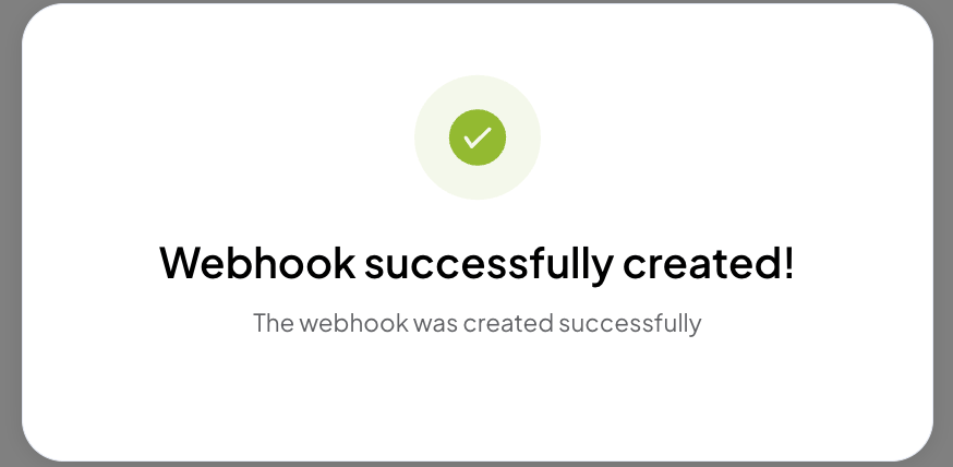 A screenshot showing the Tamara webhook created confirmation.