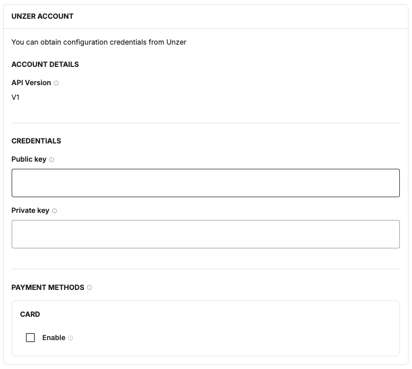 Payrails Unzer API credential fields