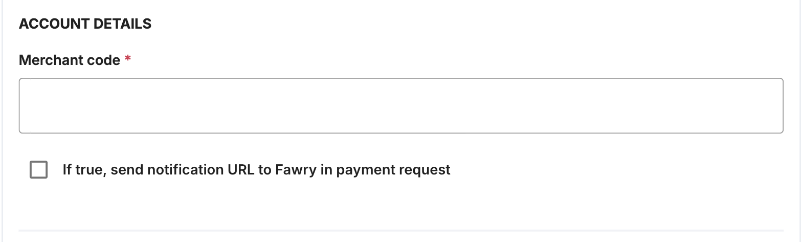 A screenshot showing the Fawry account details fields.