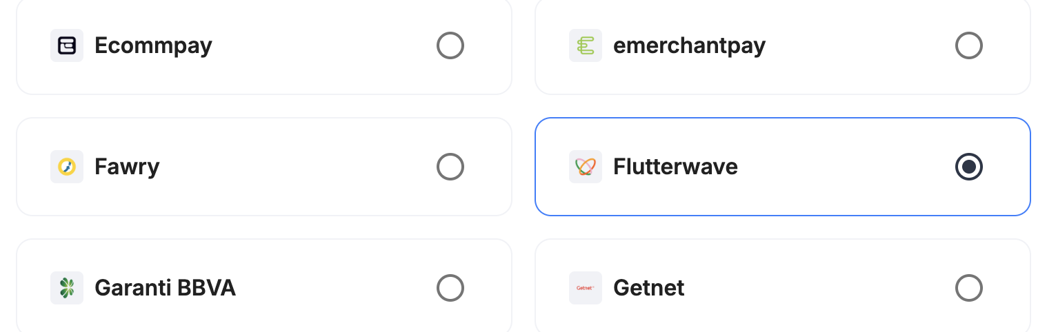 A screenshot showing Flutterwave selected as the provider.