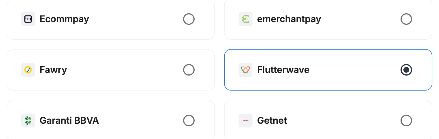 A screenshot showing Flutterwave selected as the provider.