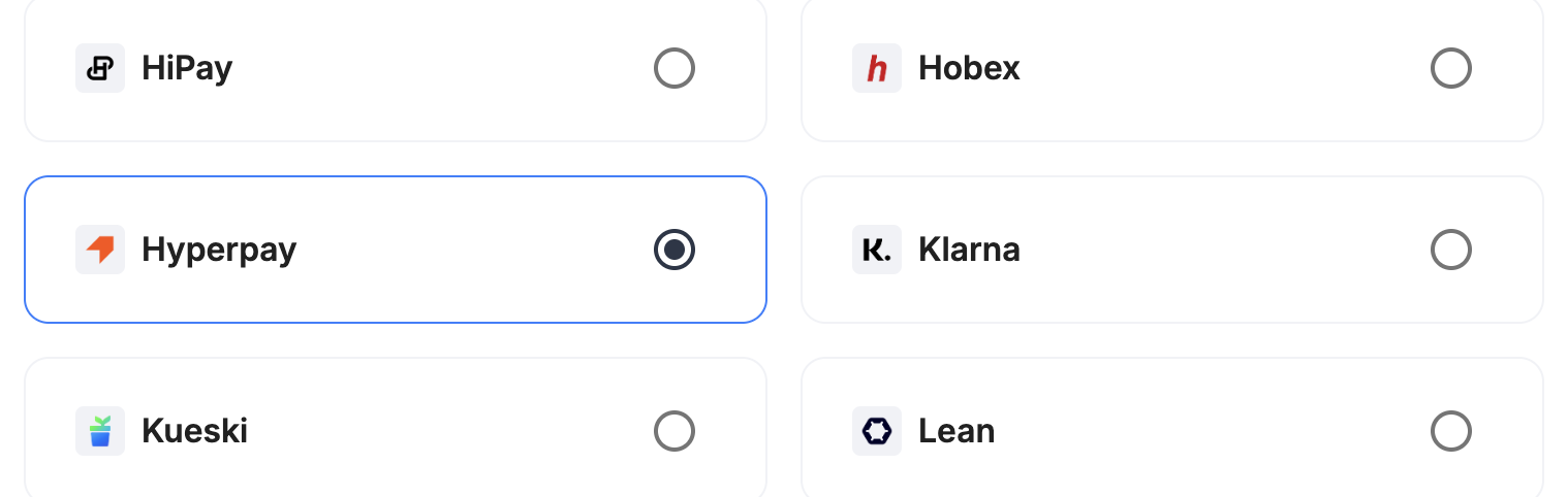 A screenshot showing HyperPay selected as the provider.