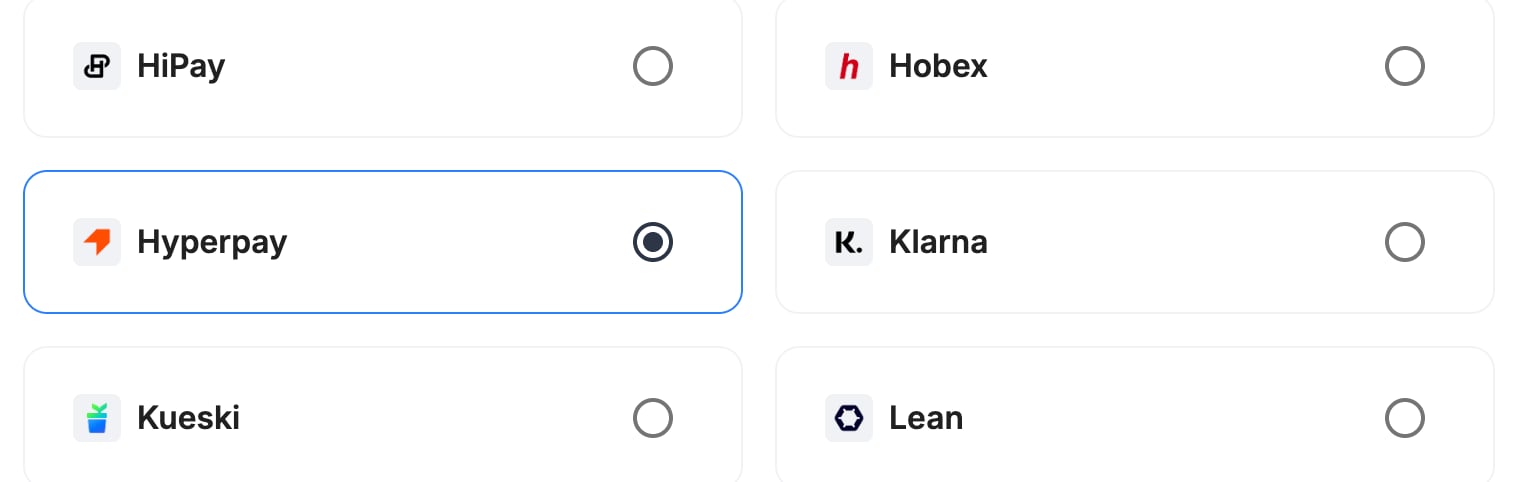 A screenshot showing HyperPay selected as the provider.