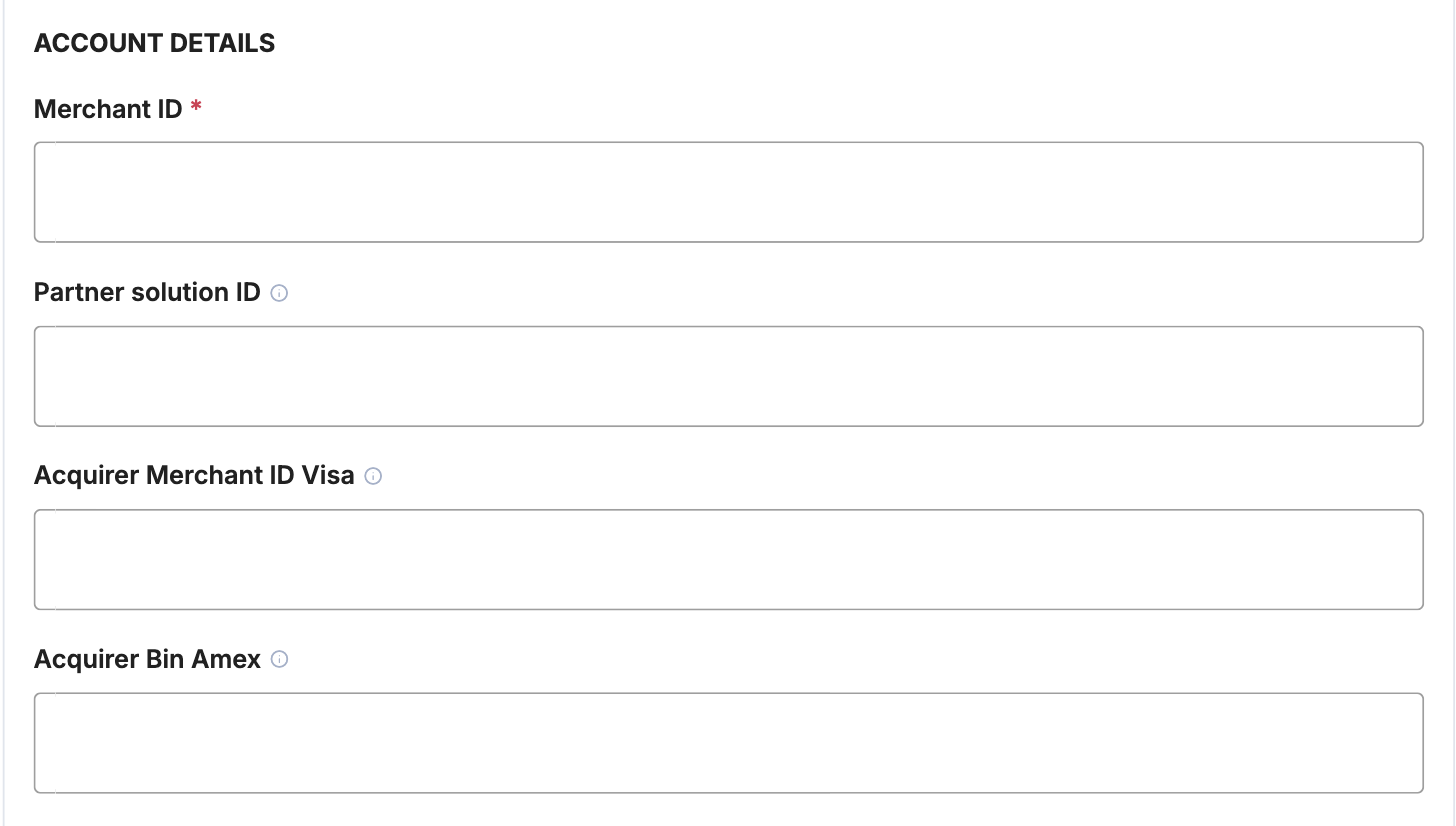 A screenshot showing the Cybersource account details fields.